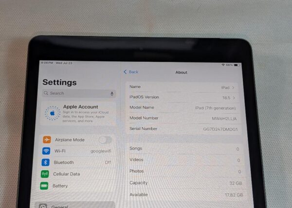 Apple iPad 7th Gen Verizon – Good – 32GB – Gray – Model A2200 - Image 2